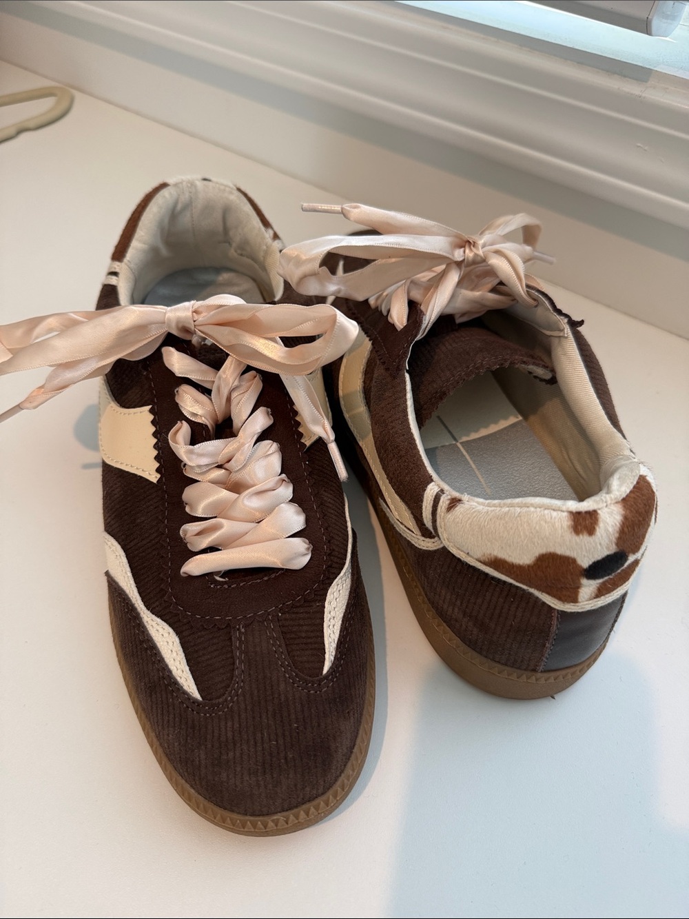 Dolce Vita Brown Corduroy Cow-Print Sneakers with Satin Laces